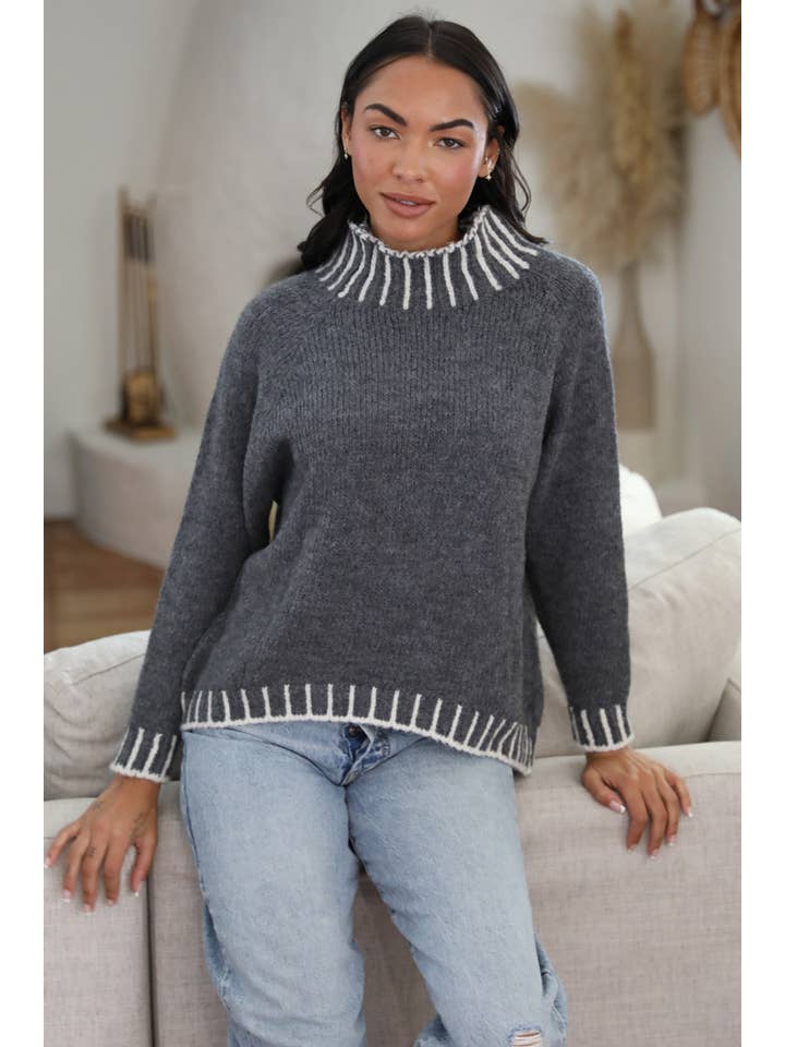 Nostalgia - Wholesale Knit Sweater - Women's - NHQ23-ASIS ONE SIZE PULLOVER SWEATER WITH IVORY STICHES