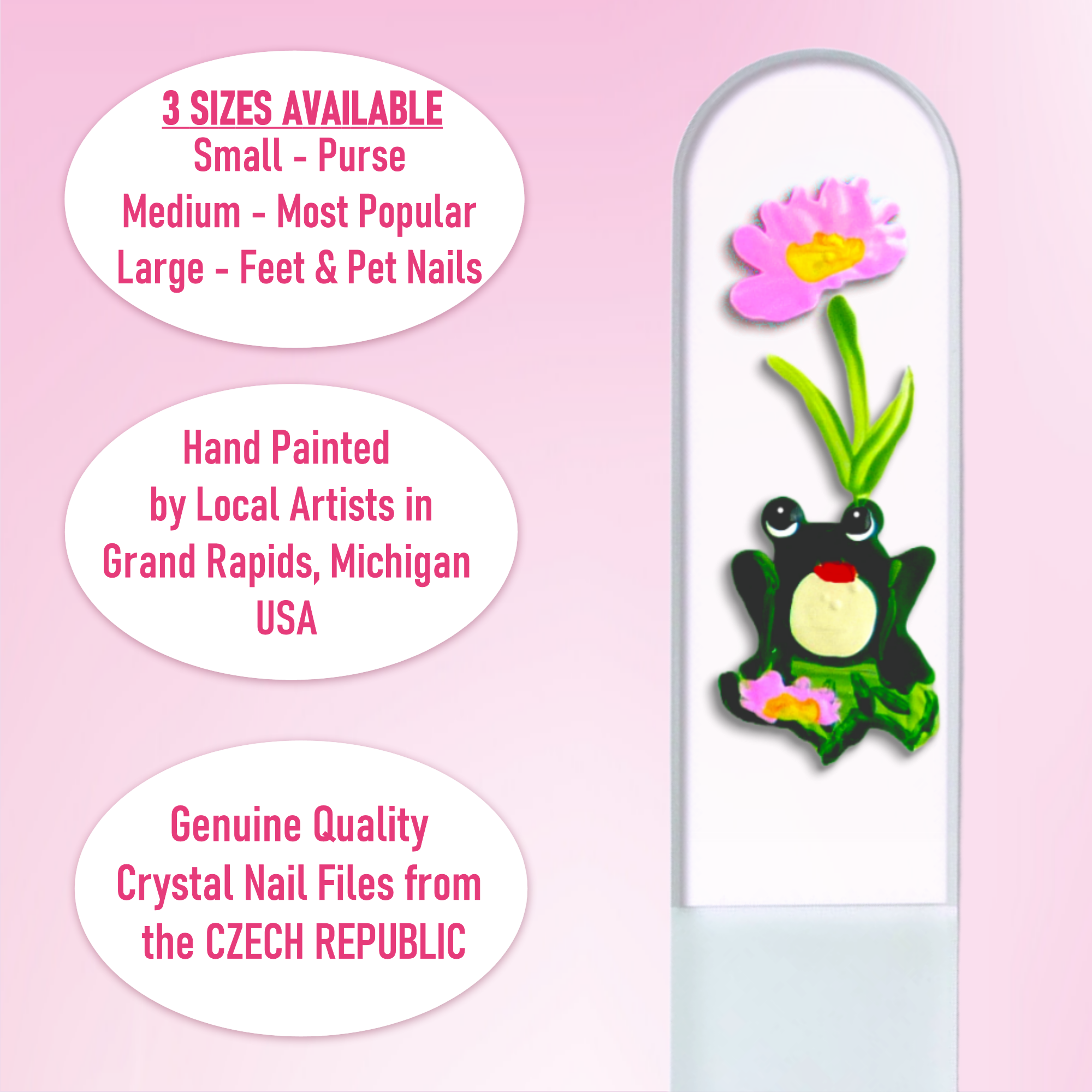 Classy Nail Files – wholesale Nail file – Frog Lily Pad Flower Wildlife Hand Painted Crystal Nail File6