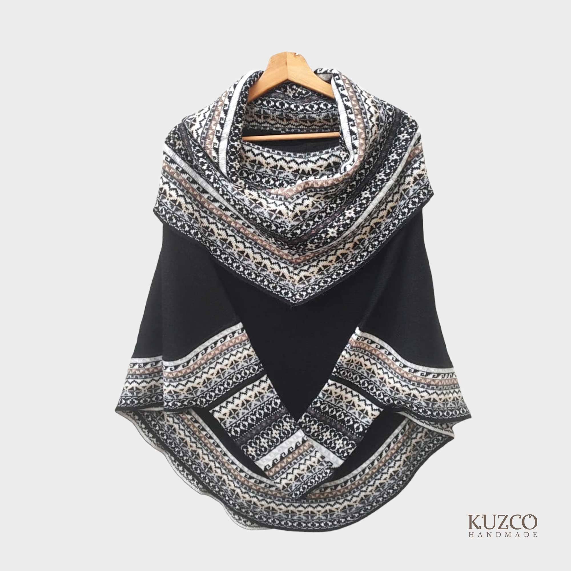 KuzcoHandmade - Wholesale Poncho - Women's - Alpaca Cowl Neck Poncho with Ethnic Pattern, Elegant & Cozy14
