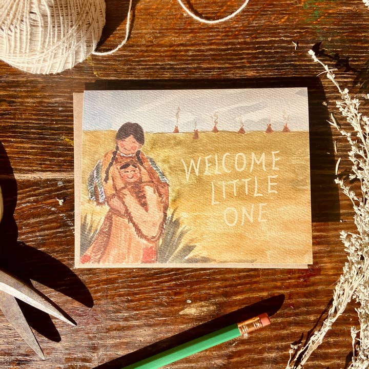 Little Salt Wagon - Vente Cartes bébé - Bienvenue Petit(e) Autochtone Carte de Vœux Bébé Amérindien(ne)2
