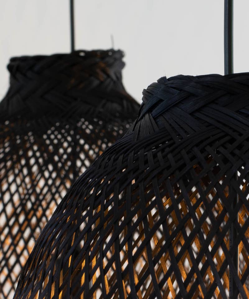 Lanna Passa - Wholesale Chandelier/Hanging Light - Lanna Thai Bamboo Light - Black Shade & Ceiling Version4