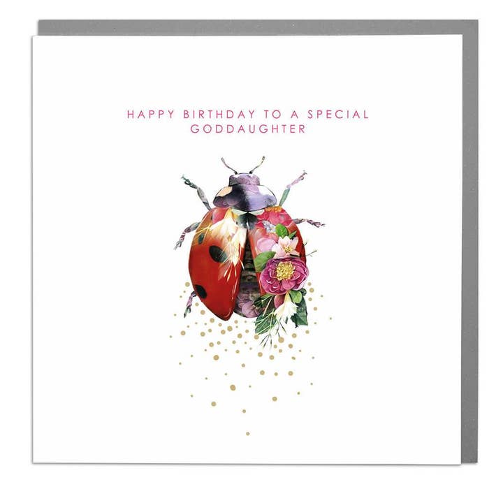 Ladybird God Daughter Birthday Card by Lola Design for wholesale by Lola Design Ltd