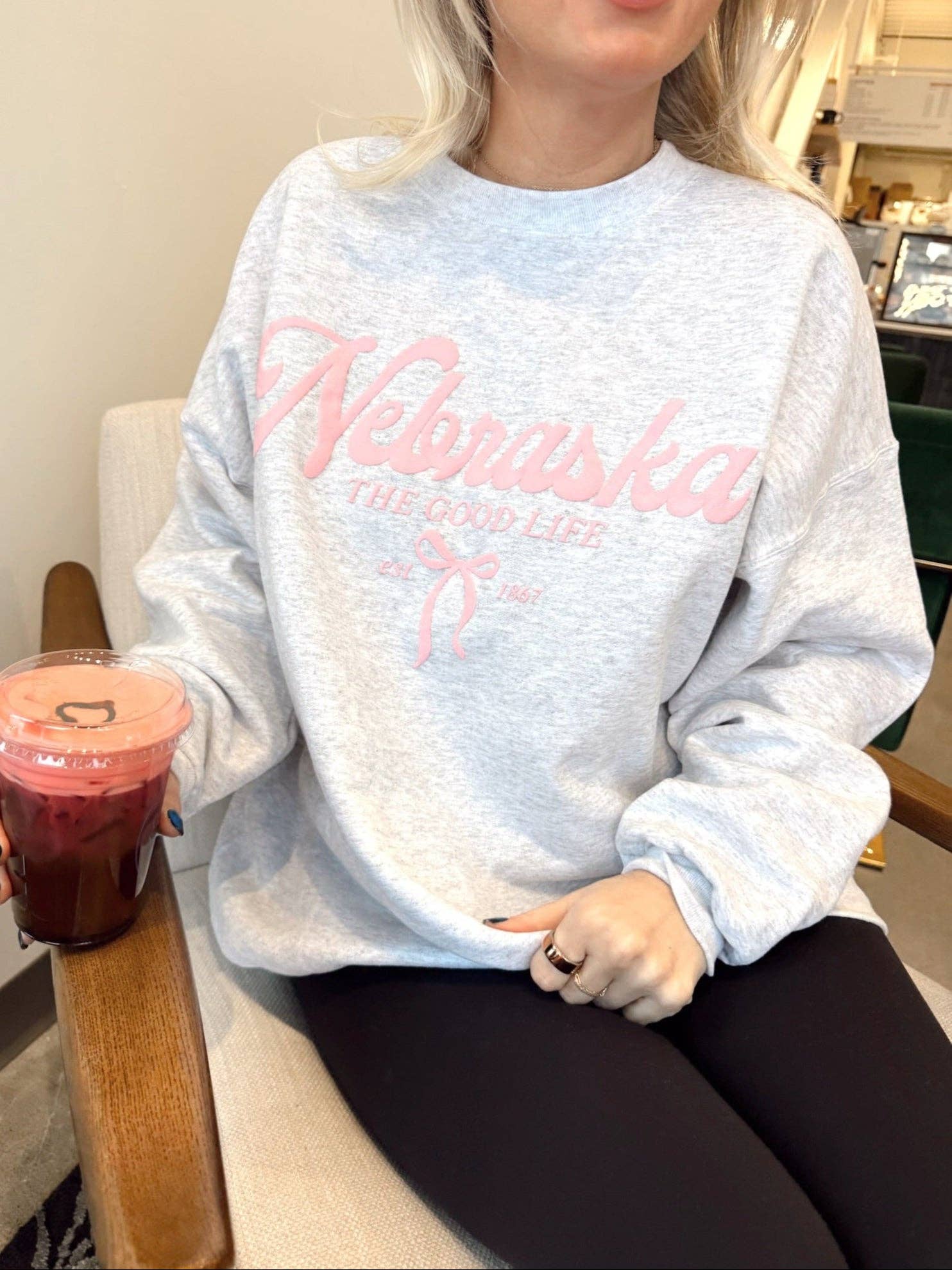 Grey Nebraska Bow Sweatshirt for wholesale on Faire0