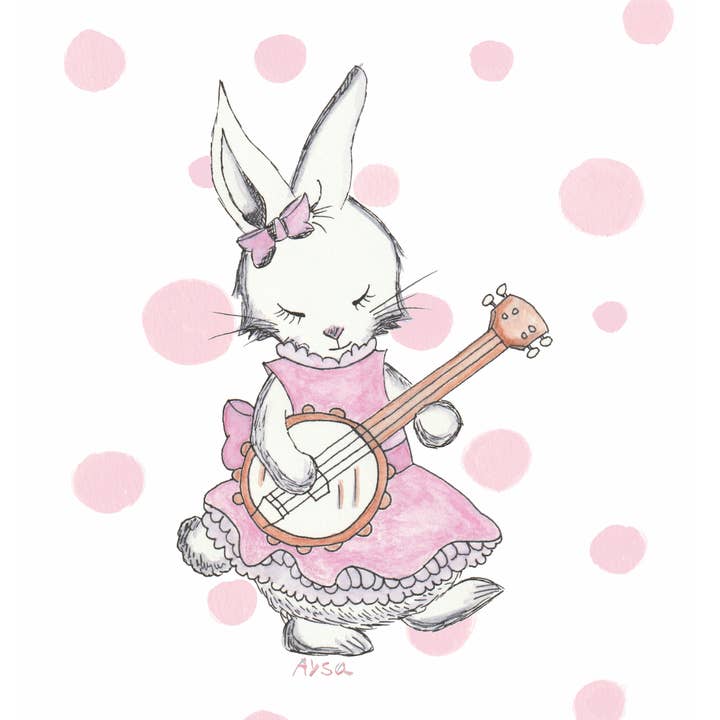Babette Banjo Bunny Pop, kids musical animal wall art for wholesale by Whimsy Pop