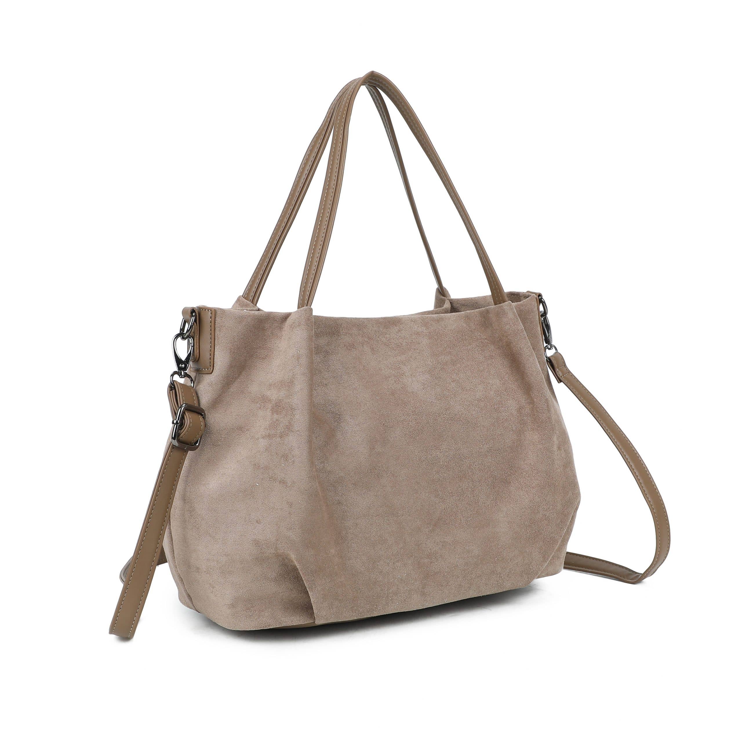 Ellas Trading – wholesale Shoulder bag – women's – Faux Suede Shoulder Tote Bag Detachable Crossbody Strap7