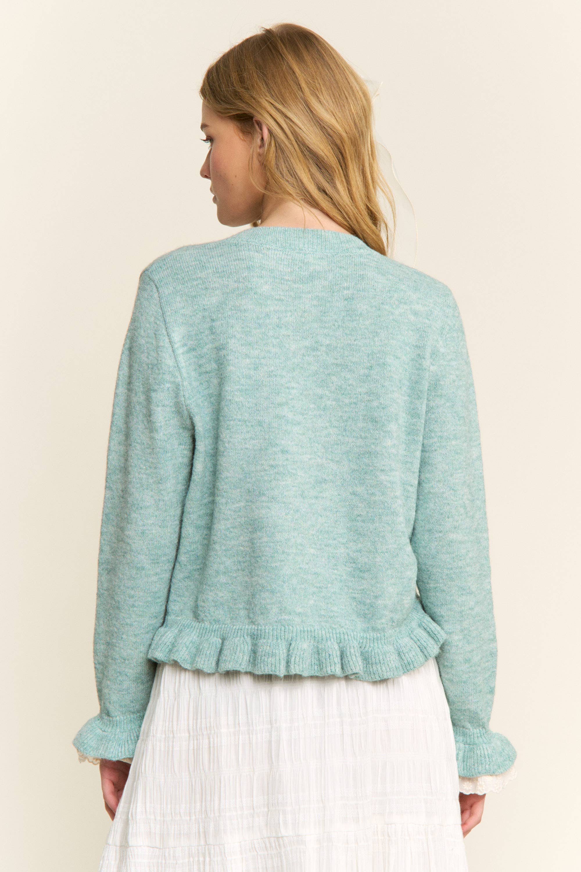 CANDESCENT - Wholesale Cardigan - Women's - Lace Trim Ruffle Hem Cardigan18