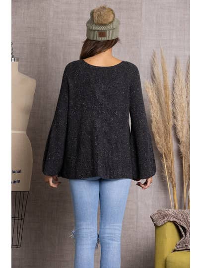 CHARCOAL BELL SLEEVE RIB KNIT STITCH SWEATER M9032 for wholesale on Faire3