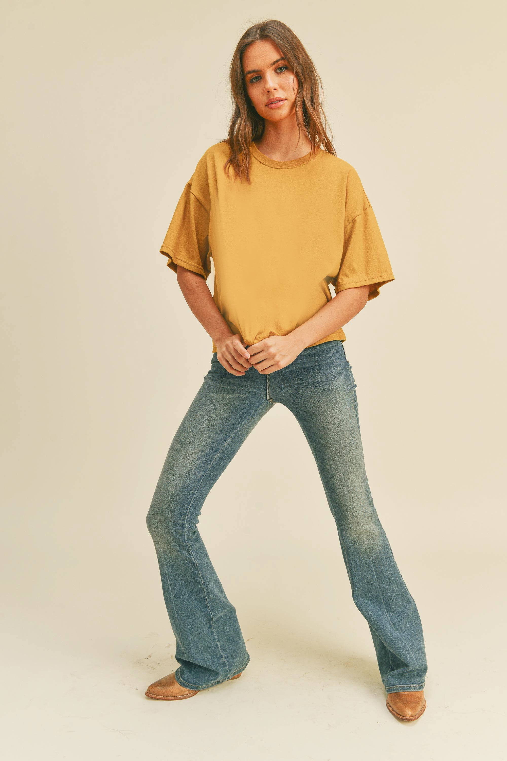 Honestee – wholesale T-shirt (graphic) – women's – Blank Long Cropped Short Sleeve T-Shirt12