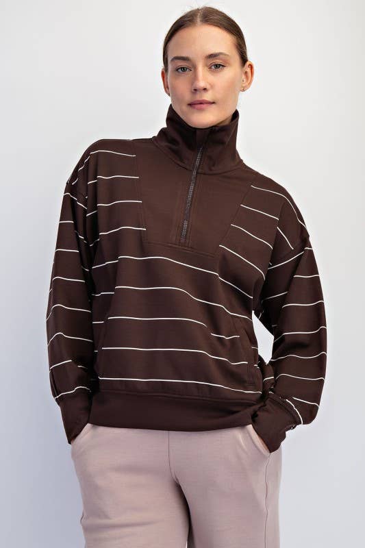 Sunday Morning - Vente Sweat-shirt – femme - T7299PL37 PULL À COL MONTANT À RAYURES ET FERMETURE ÉCLAIR DE GRANDE TAILLE 30