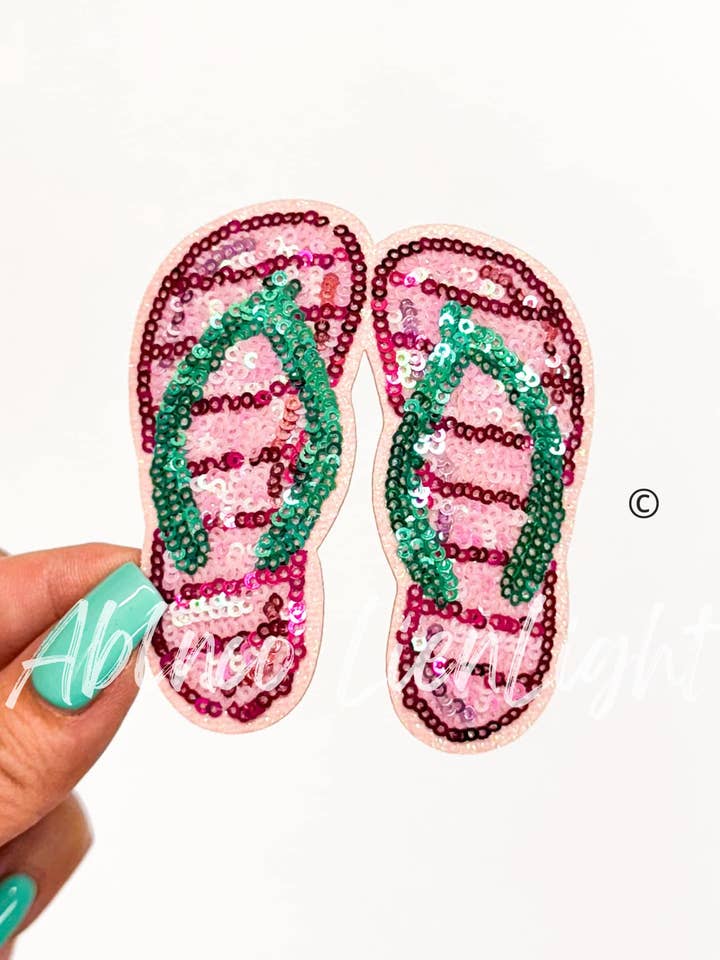 Pink Sandals Summer Sequin Patch for wholesale by ABLNco