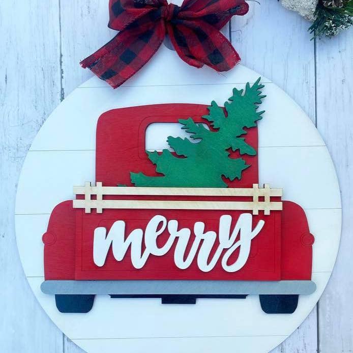 Red Truck 3d Christmas Wooden Sign for wholesale by Little Country Cottage LLC