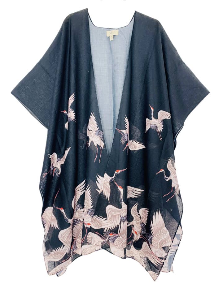 JC Sunny Fashion - Wholesale Kimono - Women's - Black-Beige Crane Kimono