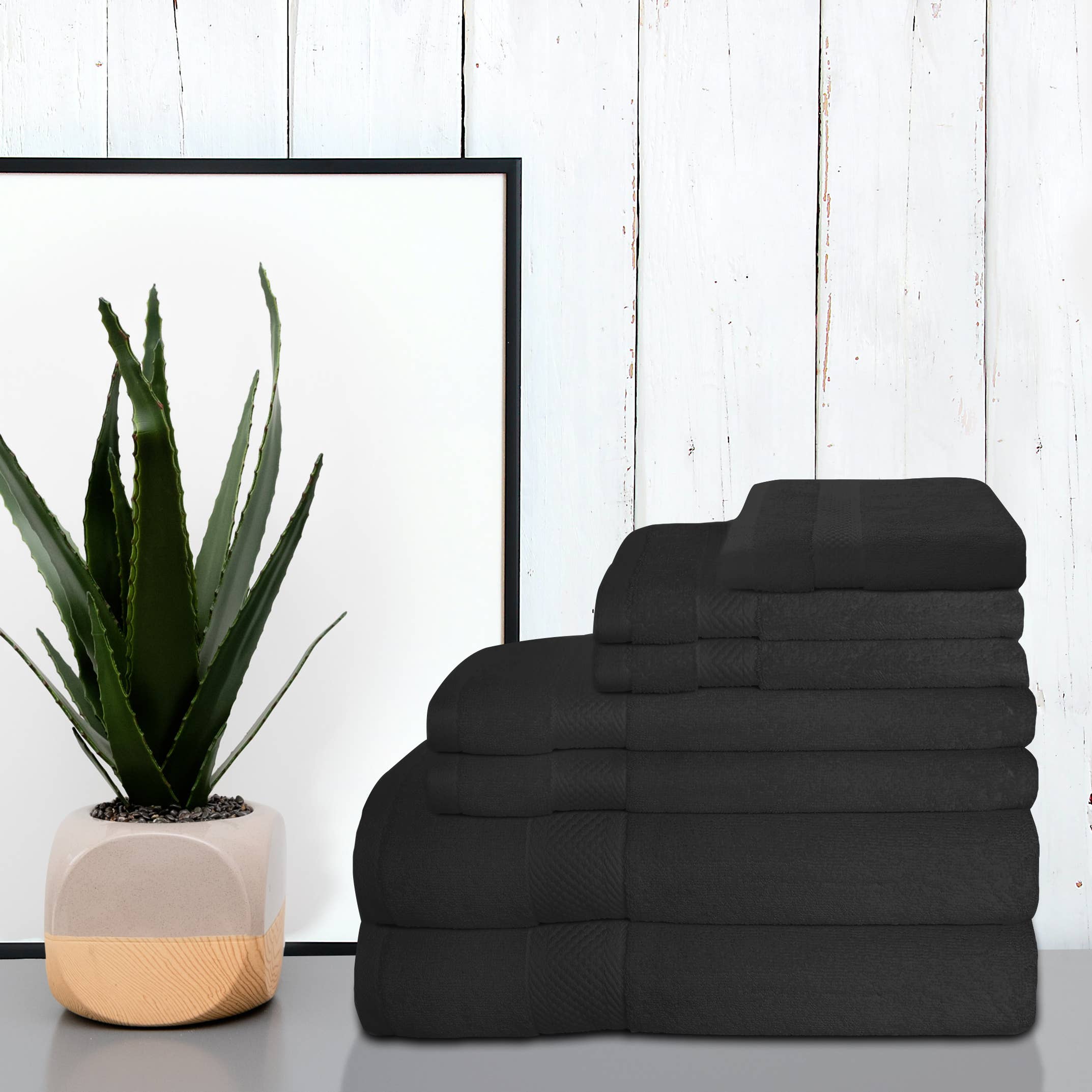 Cozablu Home Towels - Wholesale Towel Set - 7 Pack Towel Set 100% Cotton 700 GSM Luxurious Black1