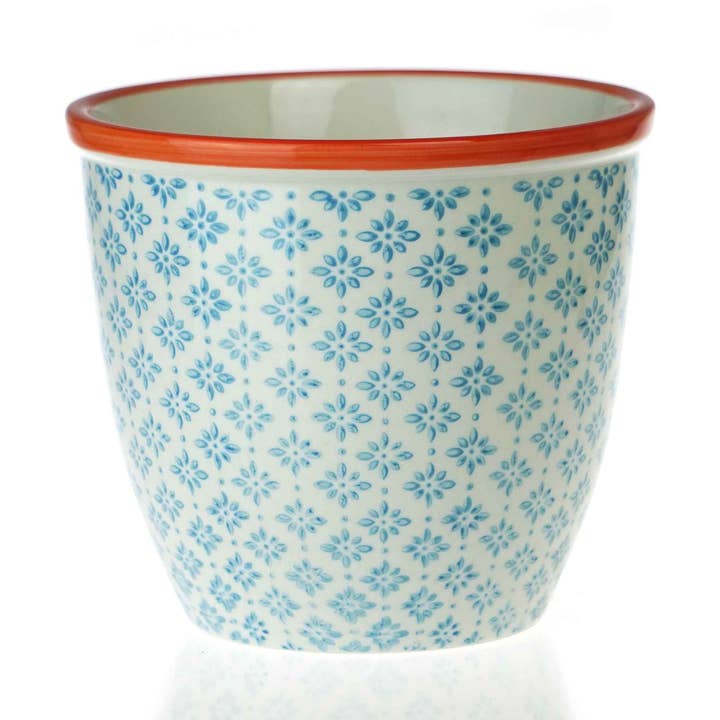 Rinkit Ltd – Vaso de plantas por atacado – Vaso de plantas de jardim estampado Nicola Spring - azul e laranja0
