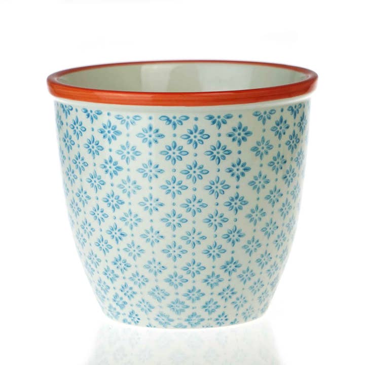 Nicola Spring Patterned Garden Plant Pot - Blue and Orange for wholesale by Rinkit Ltd