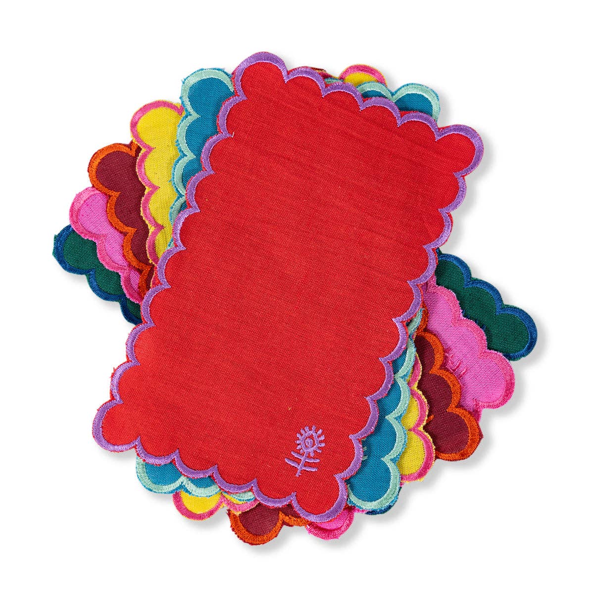 Furbish Studio - Vente Serviettes de table en tissu - Serviettes de cocktail en lin Icon avec bord festonné, lot de 6 coloris arc-en-ciel0