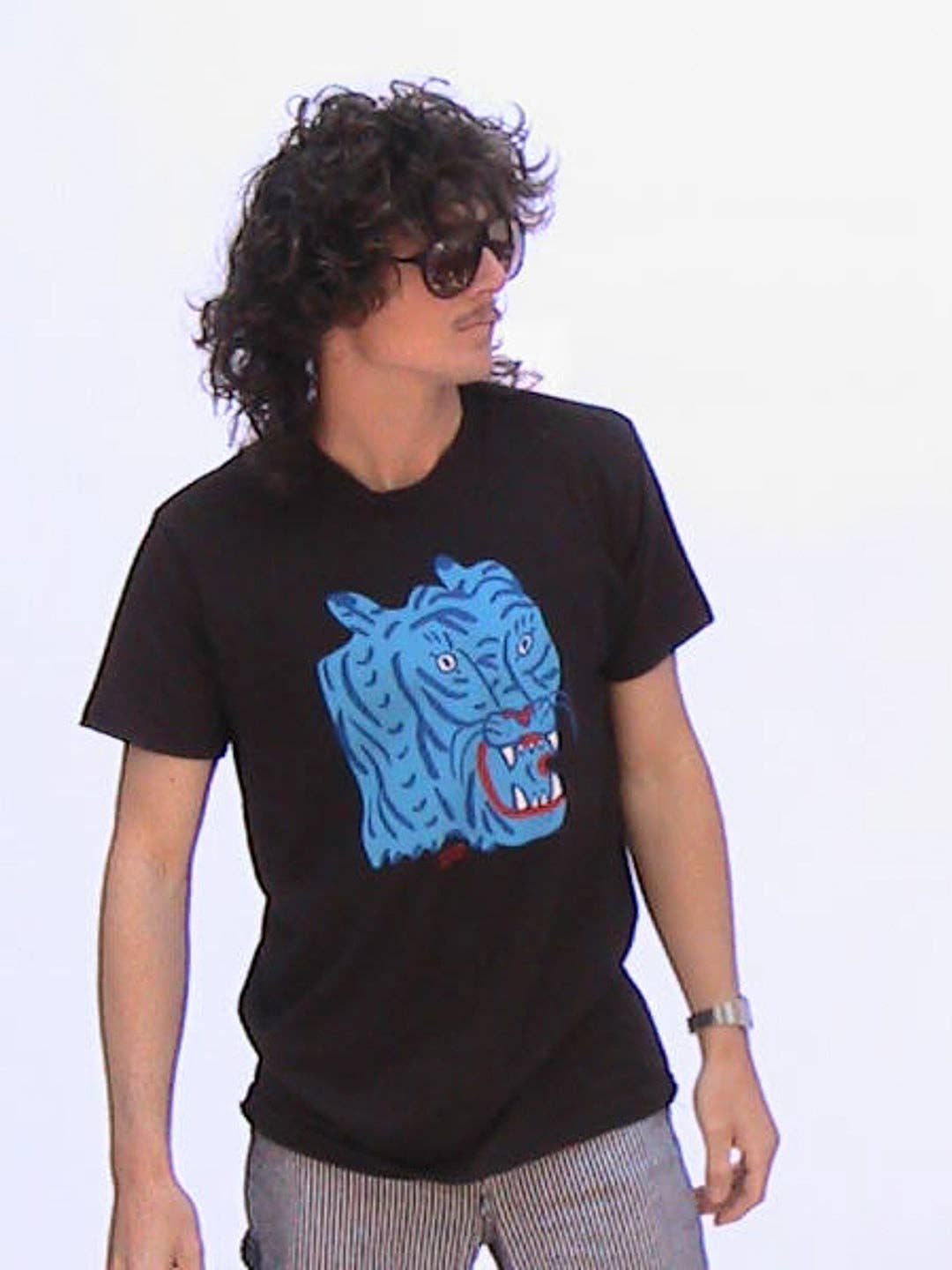 Culk - Wholesale Screen Printed T-Shirt - Unisex - Blue Tiger Tee Black by Kristina Micotti2