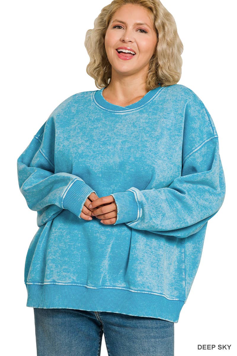 42POPS - Vendita all'ingrosso Felpa - Donna - ._ 0812 Plus Pullover in Pile Oversize Lavaggio Acido SI-280810