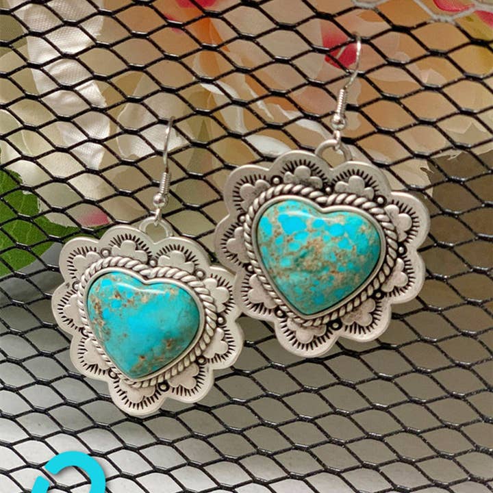 Bohemian Heart Turquoise Drop Earrings for wholesale by Tourtiwi