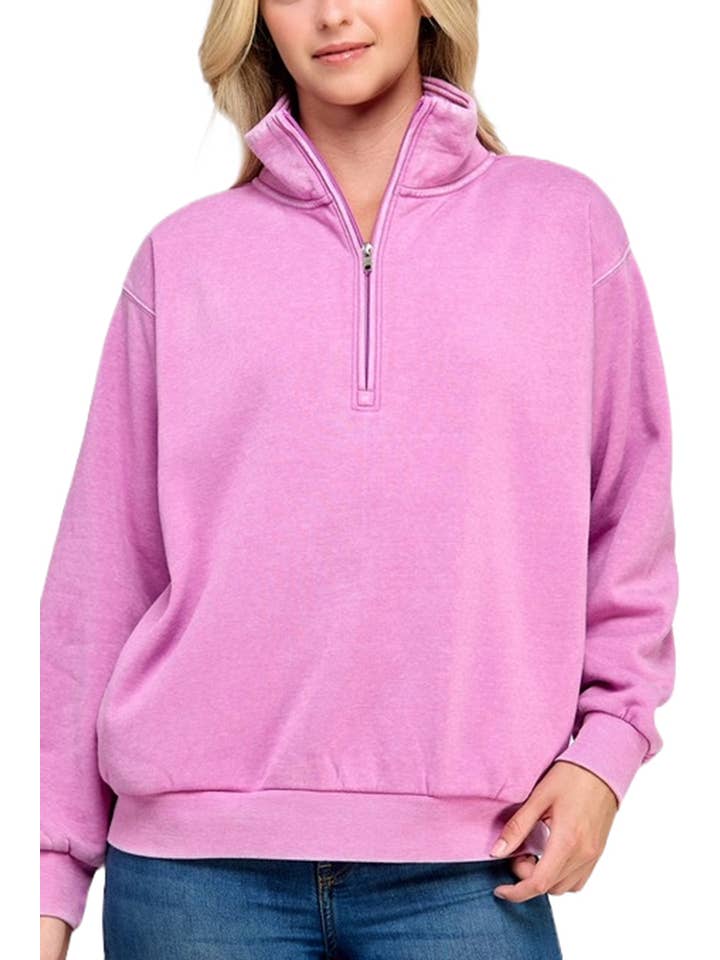 Vanilla Monkey - Wholesale Sweatshirt - Women's - Burn Out Half Zip Up With Mock Neck Collar