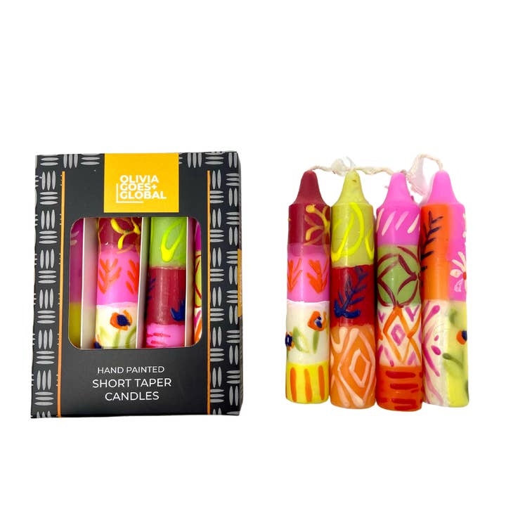 Averfelt - Wholesale Tapered candle/candlestick - Hand-Painted Colorful Kantha Shabbat Taper Candle Set/4