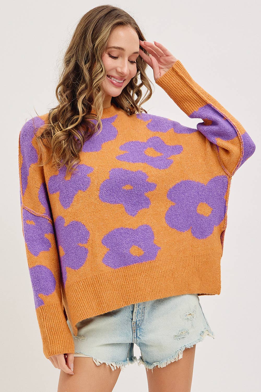 Sweet Lovely by Jen - Wholesale Knit Sweater - Women's - FLORAL LOOSE FIT SWEATER KNIT45