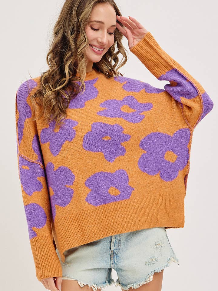 Sweet Lovely by Jen - Wholesale Knit Sweater - Women's - FLORAL LOOSE FIT SWEATER KNIT45