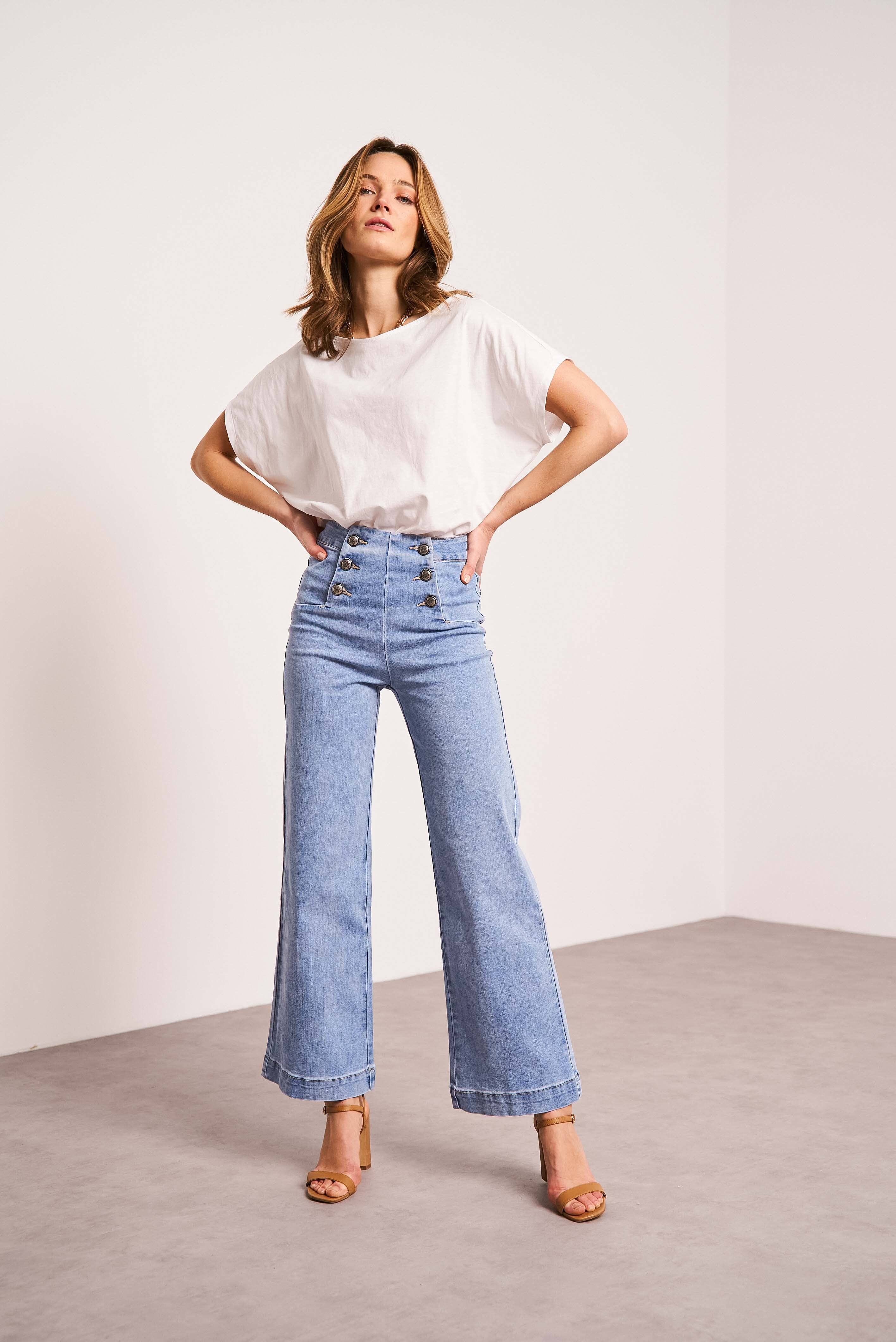 Oraije Paris - Vendita all'ingrosso Jeans - Donna - Jeans larghi Victorine a 6 bottoni0