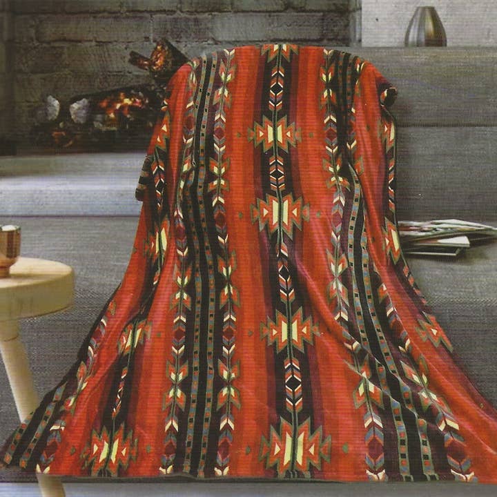 Sunshine Home Textile – Engroshandel Tæppe – Rødt Southwest Aztec tæppe i dobbeltstørrelse - 60" x 80"