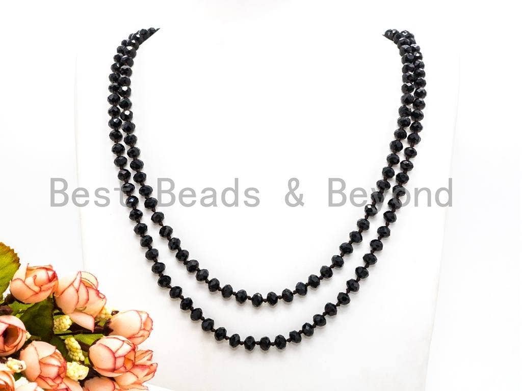 BestBeads&Beyond – Großhandel Perlenkette – 60 „/36" lange handgeknotete schwarze Kristallkette, SKU #D102