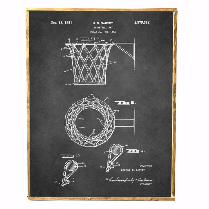 Graphically Speaking Design - Wholesale Art Print - Vintage Print, Basketball Net Blueprint, Summer Wall Decor