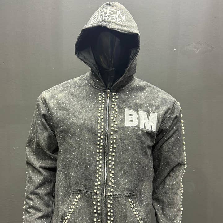 BREN MAROE Hoodie Unissexo com Strass e Pérolas por atacado de BREN MAROE