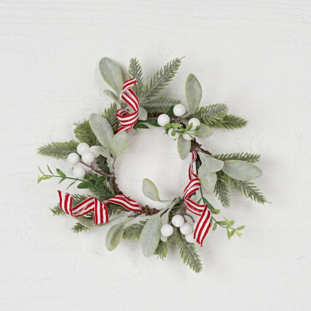 Impressive Enterprises, Inc. - Wholesale Wreath - 32123-3.5in(9)Ring-Flocked lamb's ear w. white berries0