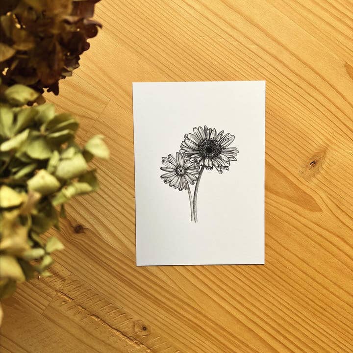 Postcard "Gerbera" (10.5 x 14.8 cm) for wholesale by Maëlle LESAGE
