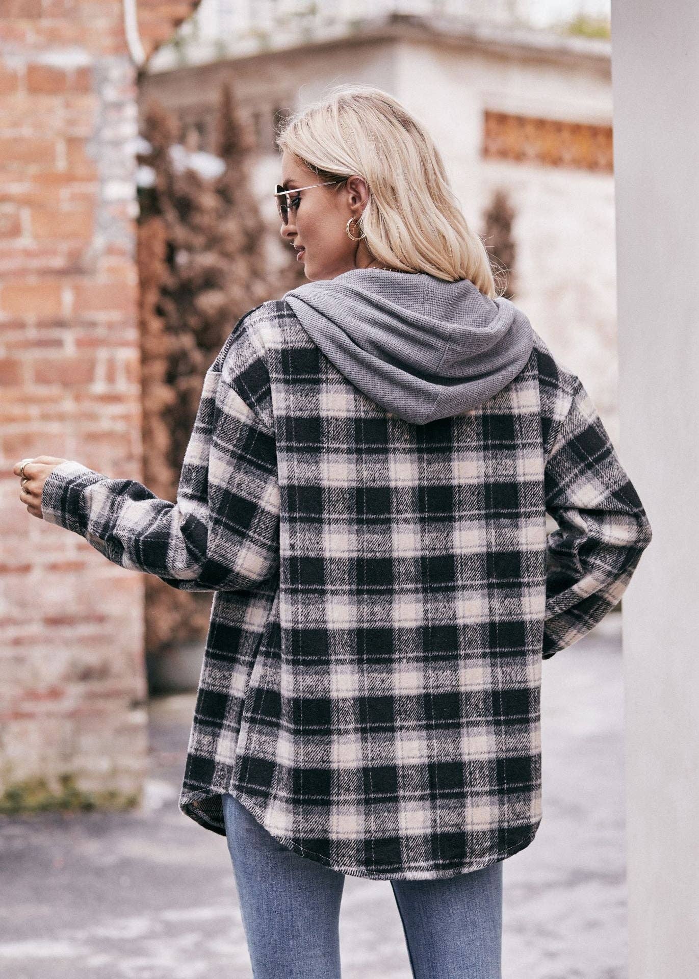 Lovesoft - Wholesale Hoodie - Women's - Women's Flannel Checked Jacket Hooded Casual Shirt10