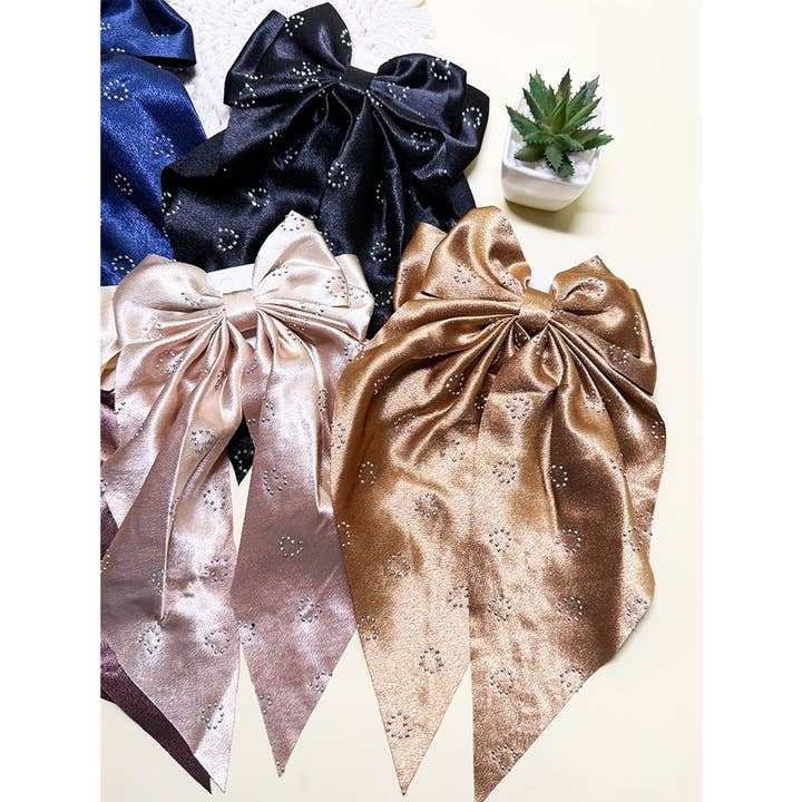 ASSORTED COLOR Satin Bow Clip with Heart Stud Detail Design for wholesale on Faire6
