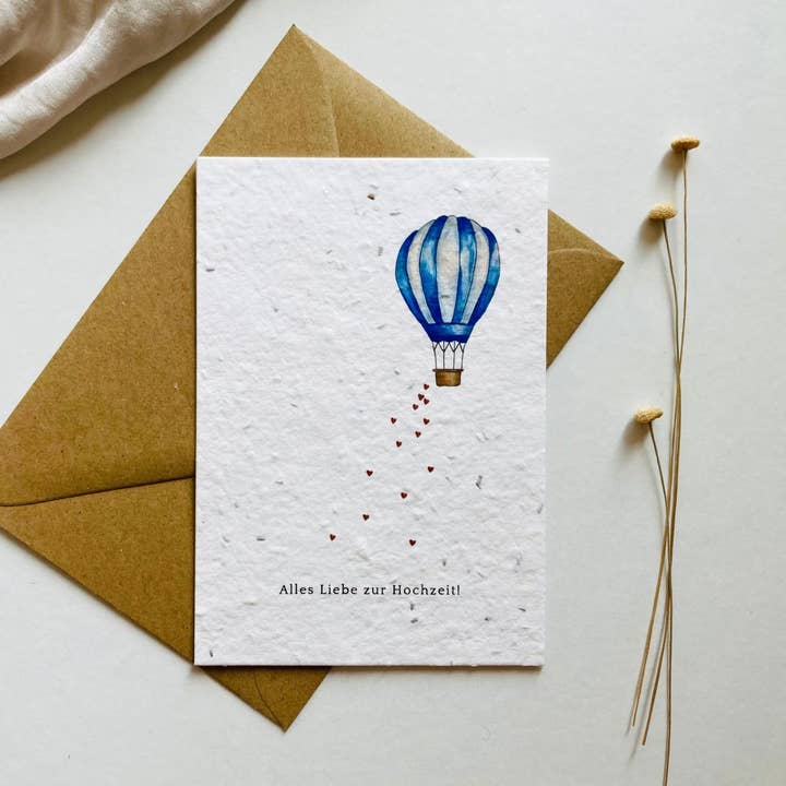 Einpflanzbare Hochzeitskarte | Samenkarte | Heißluftballon für den Großhandel von BlühWerk Papeterie OG