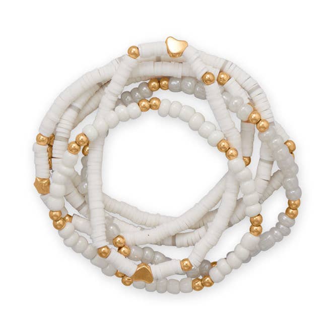 Silver Stars Collection - Wholesale Jewellery set - White Glass and Rubber Bead Friendship Bracelet Set0