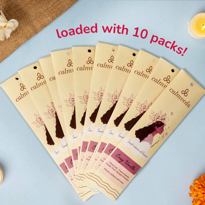 Calmveda Incense & Aromatherapy - Wholesale Incense - Creamy Vanilla Charcoal free Incense Sticks set-10 x12 Stick