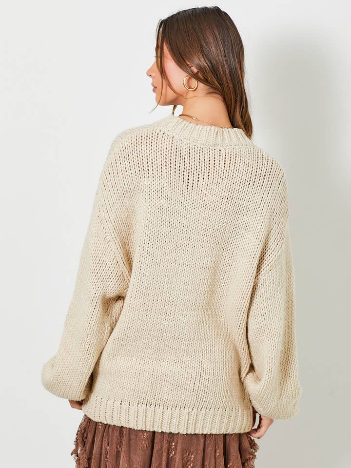 NATURAL COWBOY BOOTS WITH RIBBON KNIT SWEATER for wholesale on Faire
