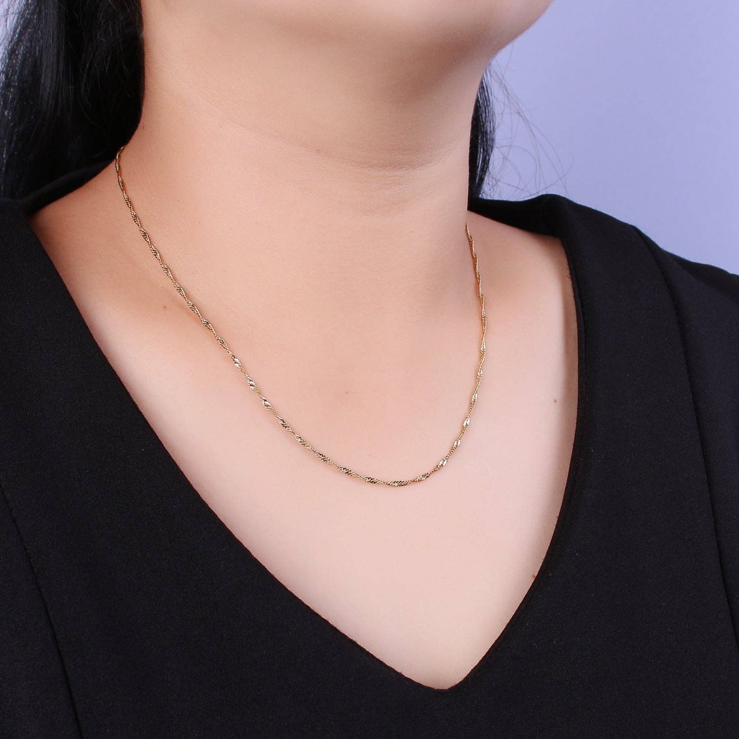 Aim Eternal - Wholesale Link & Chain Necklace - 18K Gold Filled Singapore Chain Necklace, 1.5mm In Width, Re3