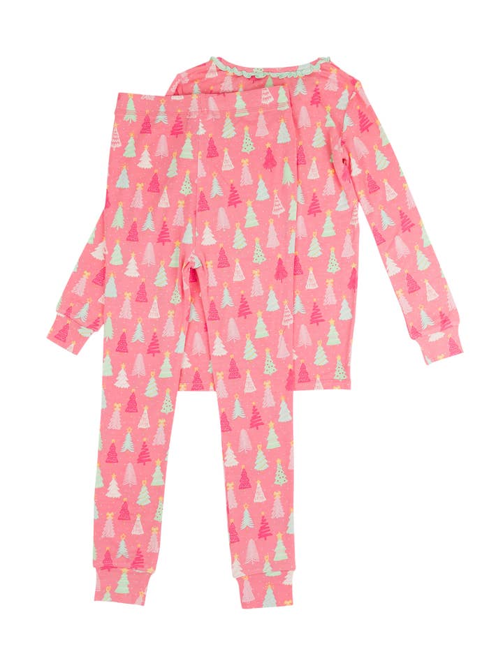 Girls Merry Pink Pines Bamboo Viscose Ruffle Long Sleeve Pajama Set
for wholesale on Faire