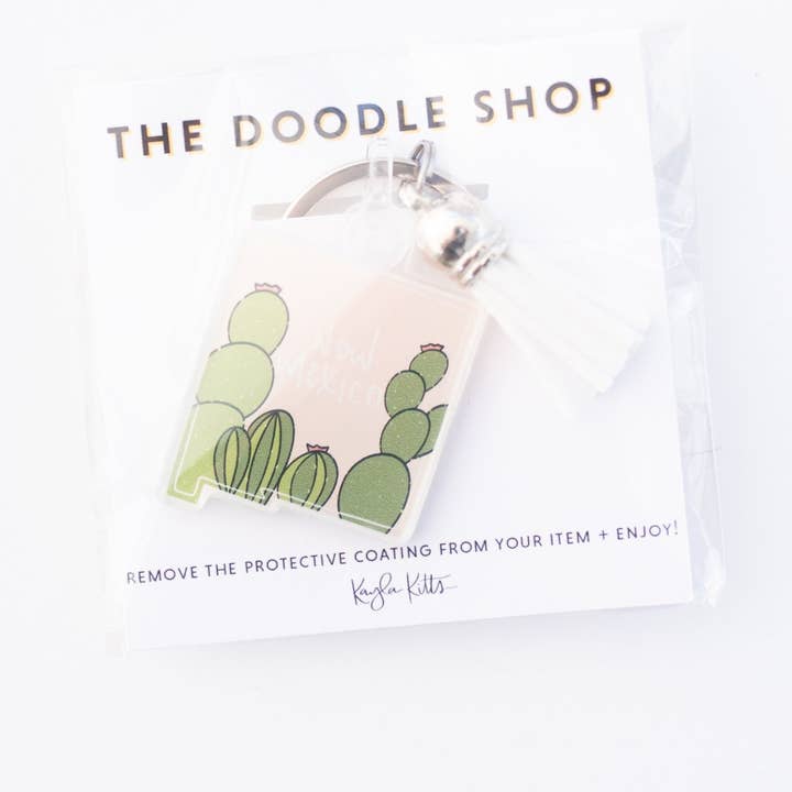 Blush Pink Cactus New Mexico Keychain for wholesale by The Doodle Shop