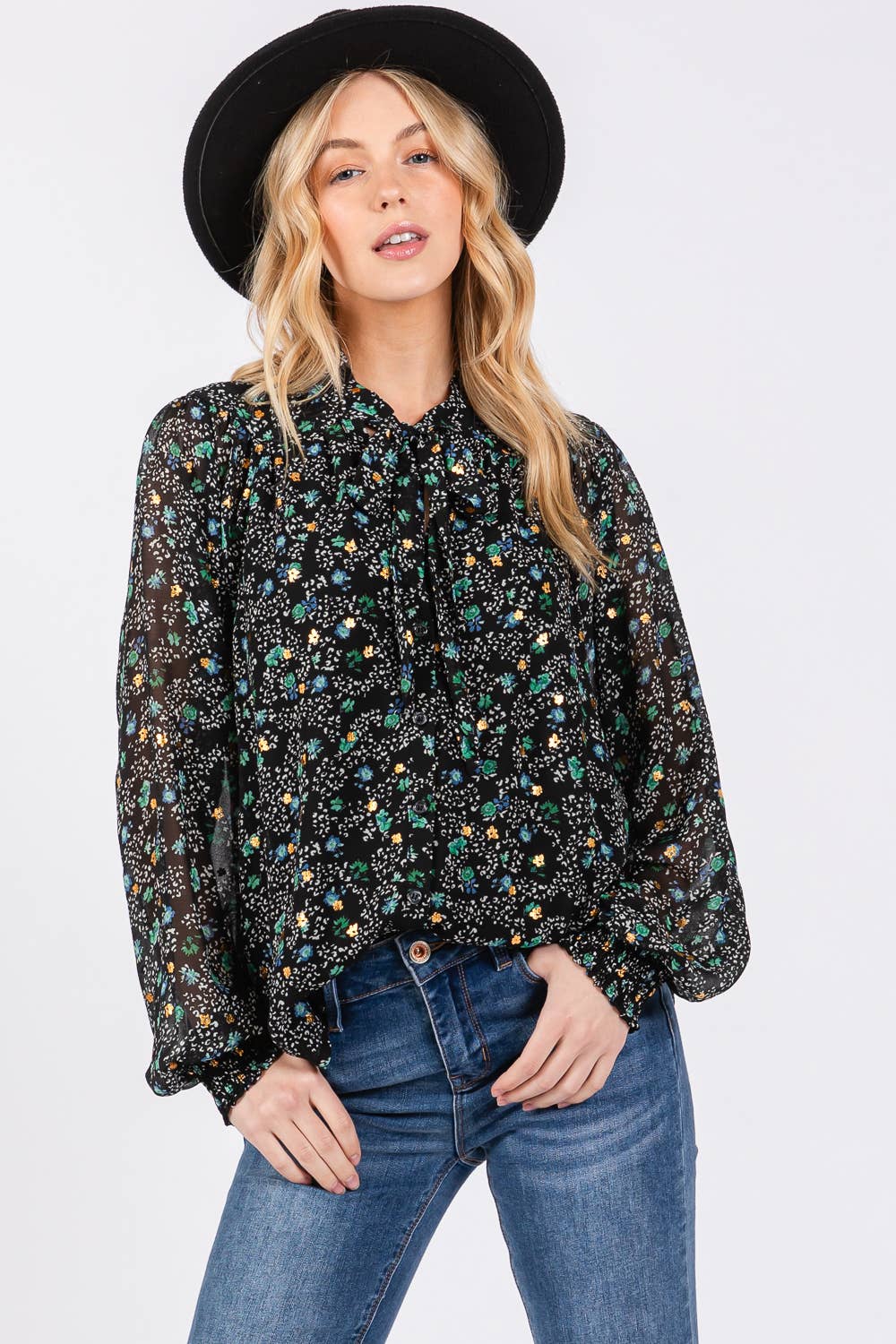 Sage + Fig - Wholesale Blouse - Women's - TIE NECK LONG SLEEVES FLORAL PRINT BLOUSE (ST71038)10