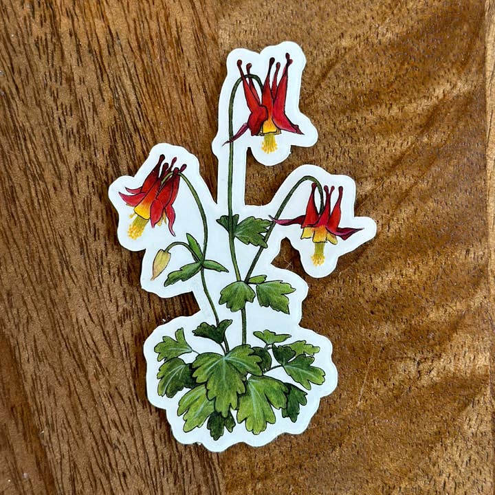 Red Columbine sticker for wholesale by YubaCat Designs