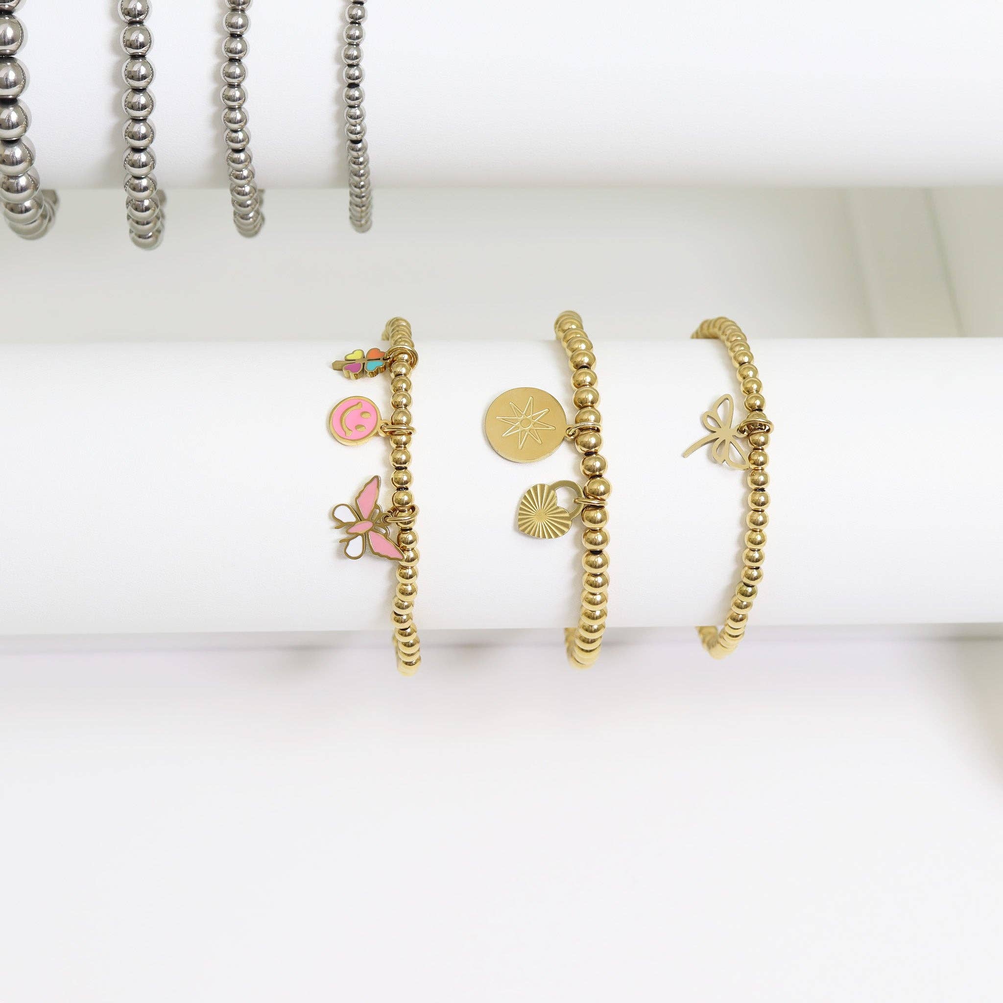 WJW – wholesale Individual charm/pendant – 18K Gold PVD Stainless Steel Epoxy Multi-Colored 4 Leaf Clover Charm6