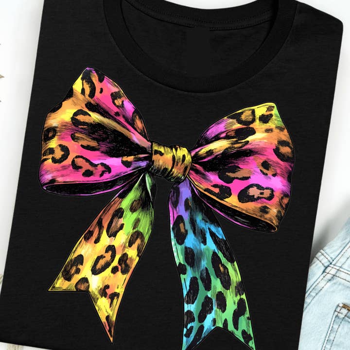 Neon Leopard Bow Graphic Tee for wholesale by Festivitees