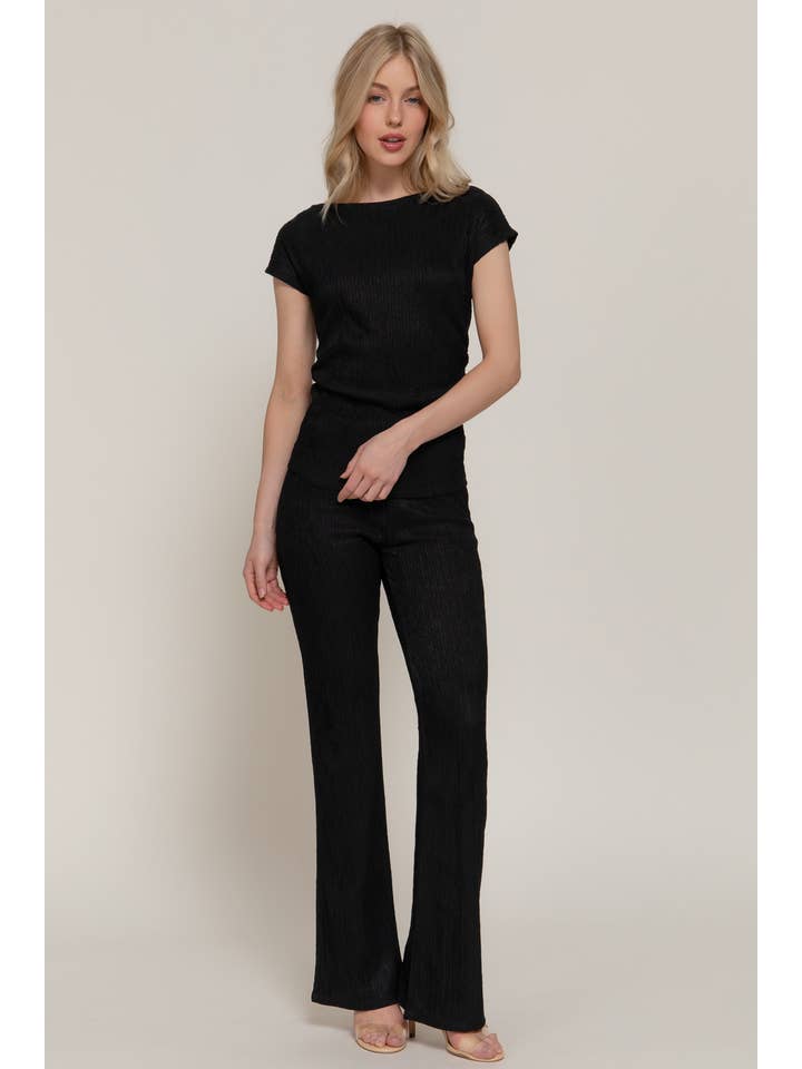 Active Basic | Active USA - Wholesale Top & Pant Set (NOT Loungewear) - Women's - Short Dolman Sleeve Top & Flare Long Pants Wavy Crinkle Set10