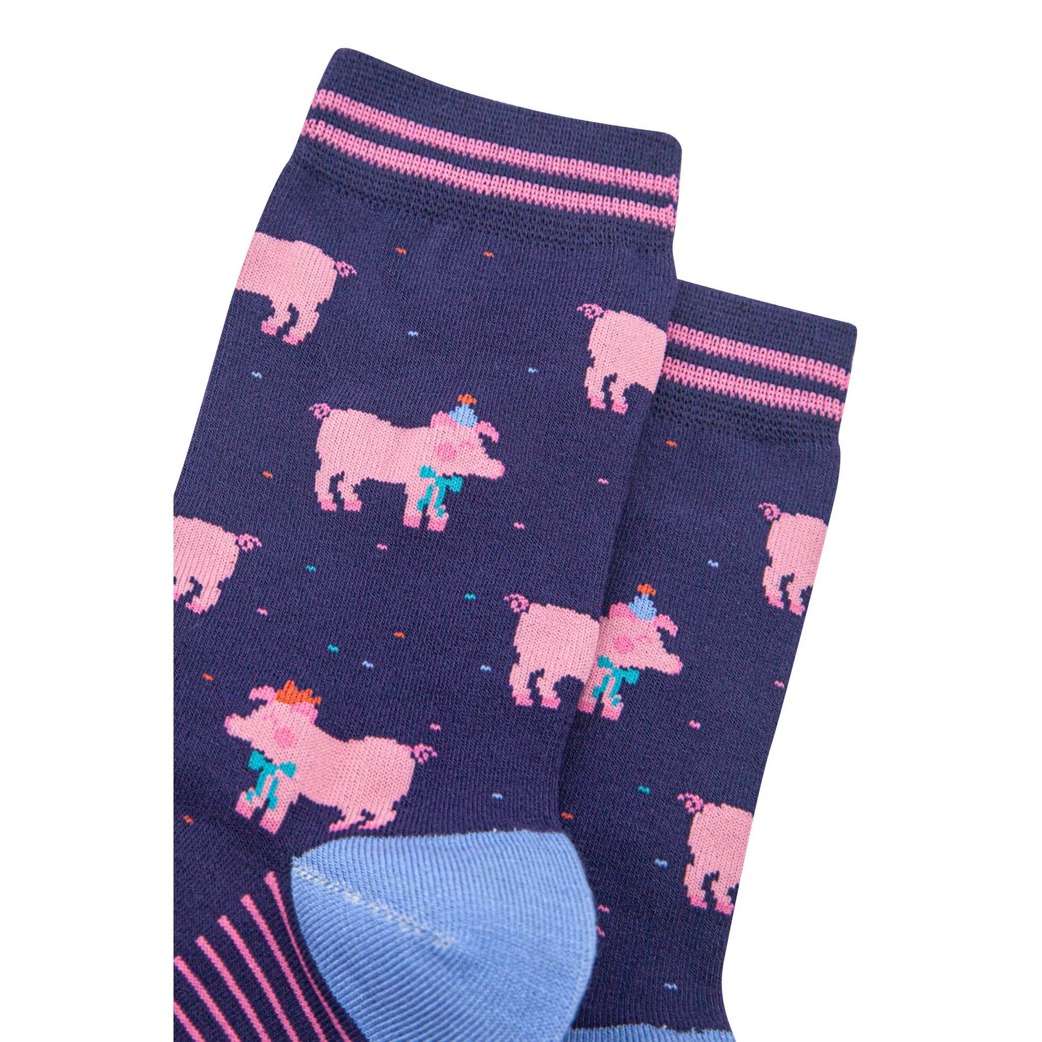 Sock Talk - Wholesale Socks - Women's - Women's Bamboo Socks - Navy Blue/Orange, Party Pigs2