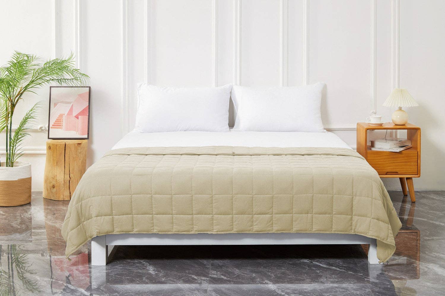 Okao Home Goods - Wholesale Bedding Blanket - King Size Weighted Blanket - Cool Bamboo Beige Weighted Comforter for All Seasons2